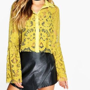 Yellow lace cropped shirt